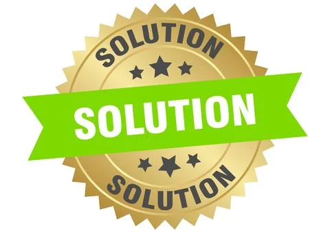 Solution. solution round green and gold label isolated on transparent backg.. Stock Illustration