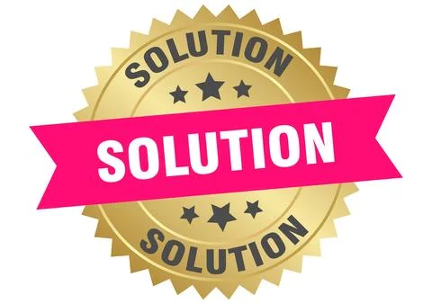 Solution. solution round pink and gold label isolated on transparent backgrou Stock Illustration