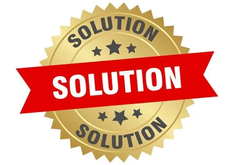 Solution. solution round red and gold label isolated on transparent backgroun 库存插图