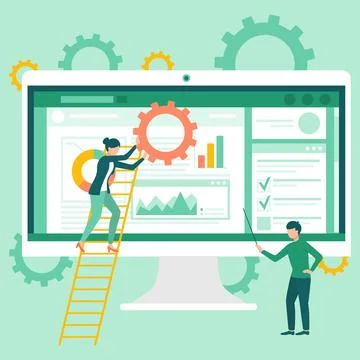 Solution solving problem, services to grow business, businessman on ladder sets Stock Illustration