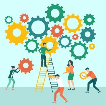 Solution solving problem, services to grow business, businessman on ladder sets Stock Illustration