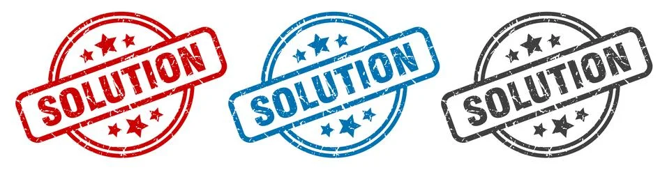 Solution stamp. solution round isolated sign. solution label set 库存插图