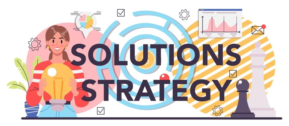 Solution strategy typographic header. Solving the problem and finding Stock Illustration