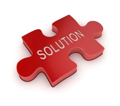 Solution text on red puzzle piece, This is a computer generated and 3d rendered 스톡 일러스트