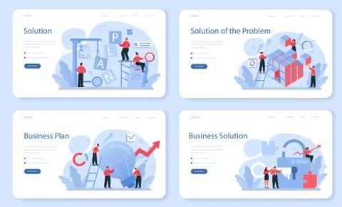 Solution web banner or landing page set. Solving the problem and finding Stock Illustration
