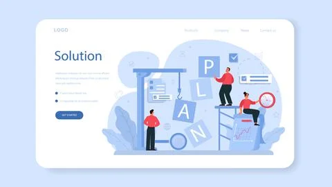 Solution web banner or landing page. Solving the problem and finding Stock Illustration