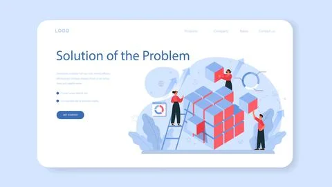 Solution web banner or landing page. Solving the problem and finding Stock Illustration