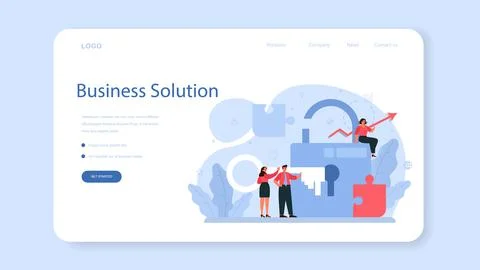 Solution web banner or landing page. Solving the problem and finding Stock Illustration