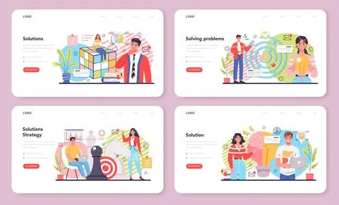 Solution web banner or landing page set. Solving the problem Stock Illustration