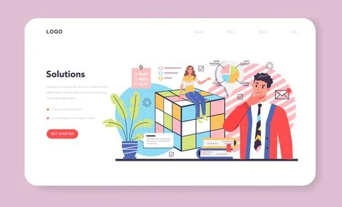 Solution web banner or landing page. Solving the problem Stock Illustration
