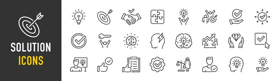 Solution web icons in line style. Options, alternative, success, result, re.. Illustration