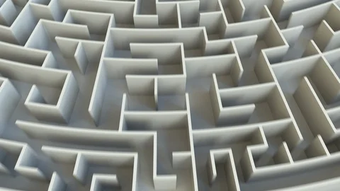 SOLUTION word in the center of a big maze. Conceptual 3D animation Stock Footage 87705179