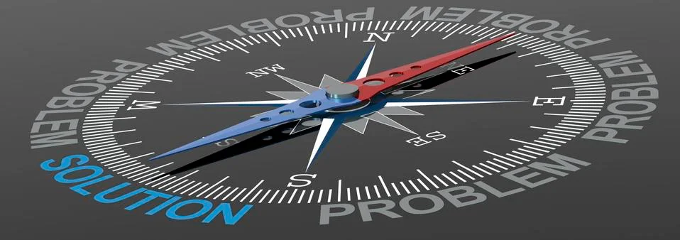 Solution word on compass with blue and red needle Stock Illustration