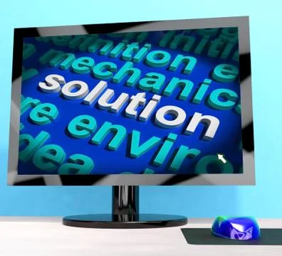 Solution word on computer showing success and achievement Иллюстрация