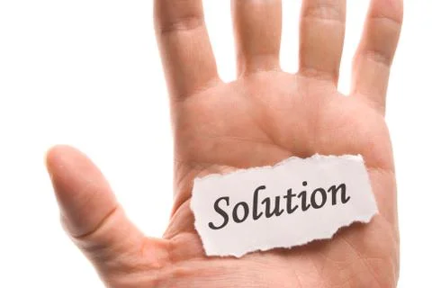 Solution word in hand Stockfoto's