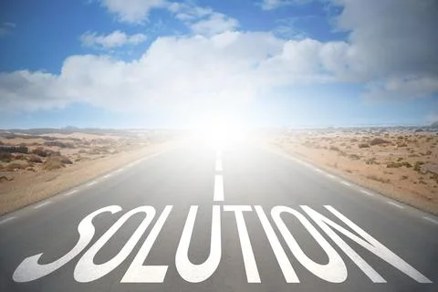 Solution word on a road and sky with clouds Fotos Stock