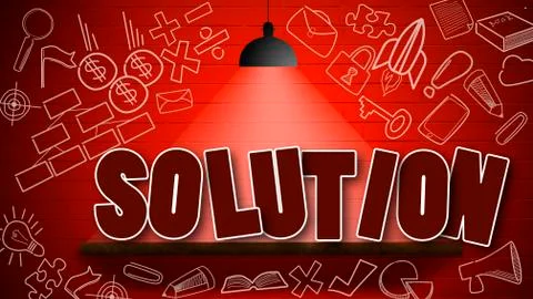 Solution word for success concept with lamp on the wall イラスト素材