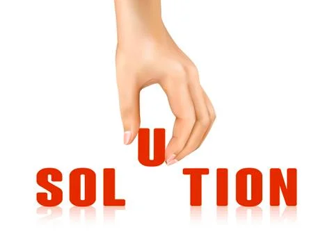 Solution word taken away by hand Stock Illustration