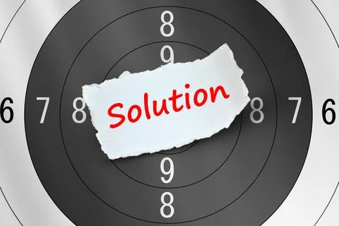 Solution word on white paper with arrow target board Stock Illustration