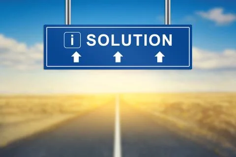 Solution words on blue road sign 스톡 일러스트