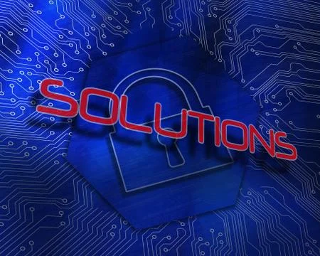 Solutions against lock graphic on blue background 스톡 일러스트
