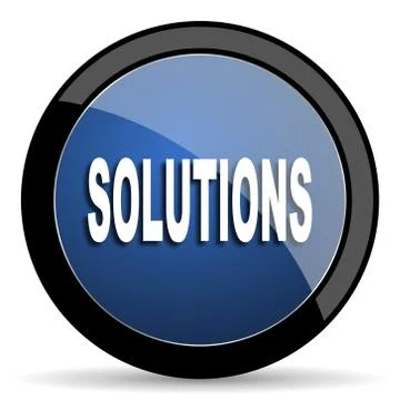 Solutions blue circle glossy web icon on white background, round button for i Stock Illustration