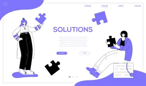 Solutions - colorful flat design style web banner Stock Illustration