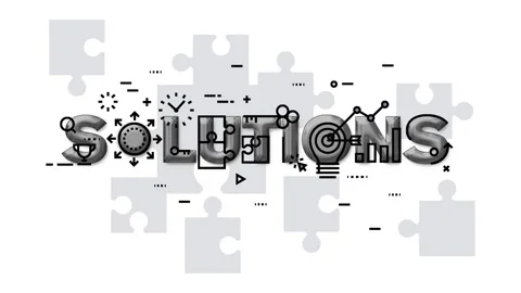 Solutions concept with puzzle pieces and icons representing innovation and .. Stock Footage 340282496