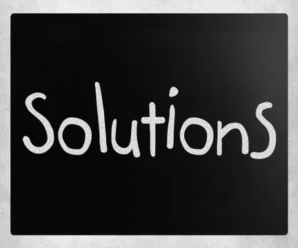 "solutions" handwritten with white chalk on a blackboard Stock Illustration