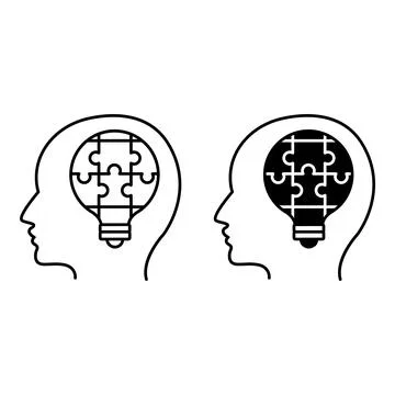 Solutions Icons. Vector Icon of a Light Bulb in the Form of a Puzzle and a .. Stock Illustration