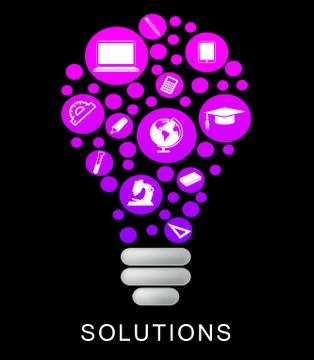 Solutions Lightbulb Showing Resolve Solve And Glow Ilustración de archivo