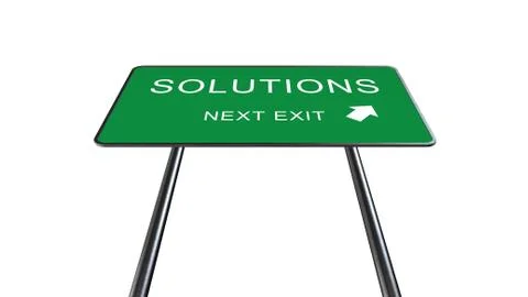 Solutions Next Exit Green Road Sign With Direction Arrow Isolated On White Ba Stock Illustration