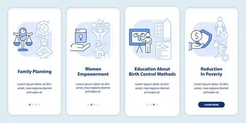 Solutions to overpopulation light blue onboarding mobile app screen Stock Illustration