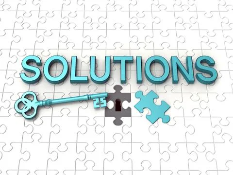 Solutions text, key, jigsaw puzzle, business solutions Illustrazione stock