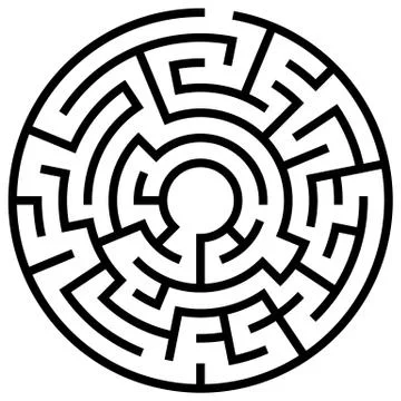 Solvable circular maze element isolated on white Illustrazione stock