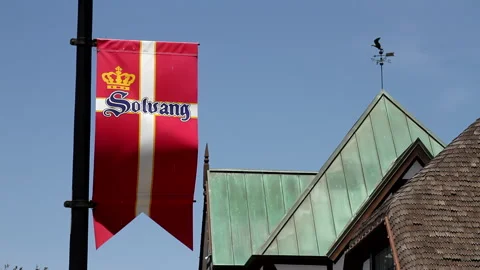 Solvang Town Flag Dancing in the Breeze, California Stock Footage 276905539