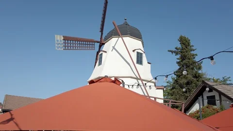 Solvang Windmill and String Lights Stock Footage 124669162