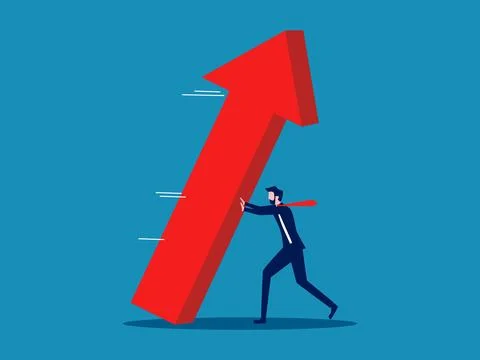 Solve business problems. Businessman stops the growth arrow from falling Illustrazione stock