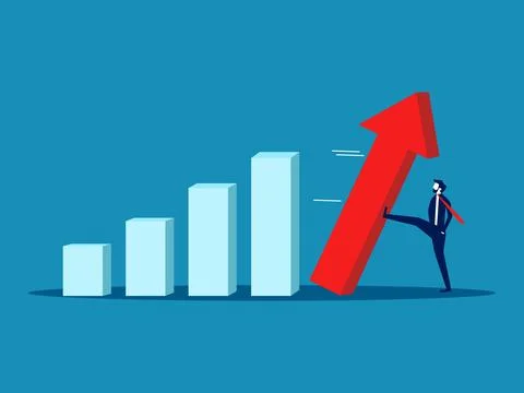 Solve business problems. Businessman stops the growth arrow from falling 스톡 일러스트