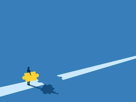 Solve the crisis, Businessman puts the missing pieces of the puzzle on the ro Stock Illustration