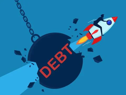 Solve debt problems. Businessman unlocks debt with Stock Illustration