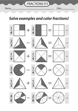 Solve examples and color fractions Illustrazione stock