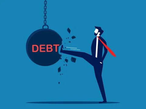 Solve financial problems. Businessman breaks the debt ball イラスト素材
