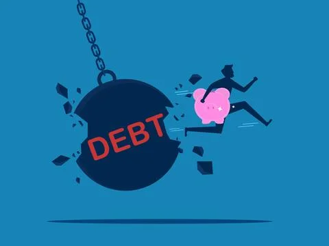 Solve financial problems. Businessman unlocking debt vector with savings 스톡 일러스트