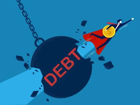 Solve financial problems. Businessman unlocking debt vector with savings 스톡 일러스트