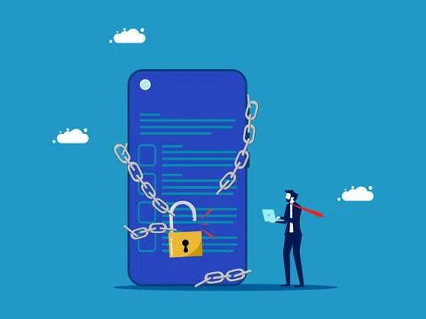 Solve the problem, access to personal information. Businessman unlocks smartp イラスト素材