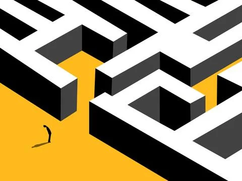 Solve Problem, Businessman Standing Looking at Maze Entrance Stock Illustration