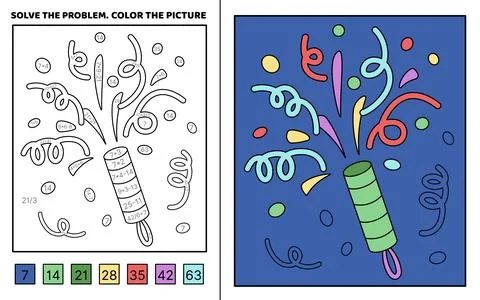 Solve the problem, color the picture. Firecracker. Coloring book. Vector 스톡 일러스트