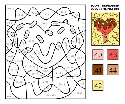 Solve the problem, color the picture. Heart Ice cream in chocolate glaze Stock Illustration