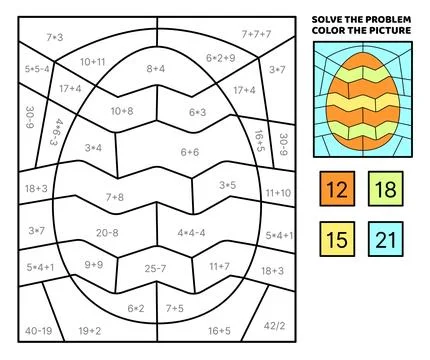 Solve the problem, color the picture. Orange Easter egg. Coloring book. Vector Illustrazione stock
